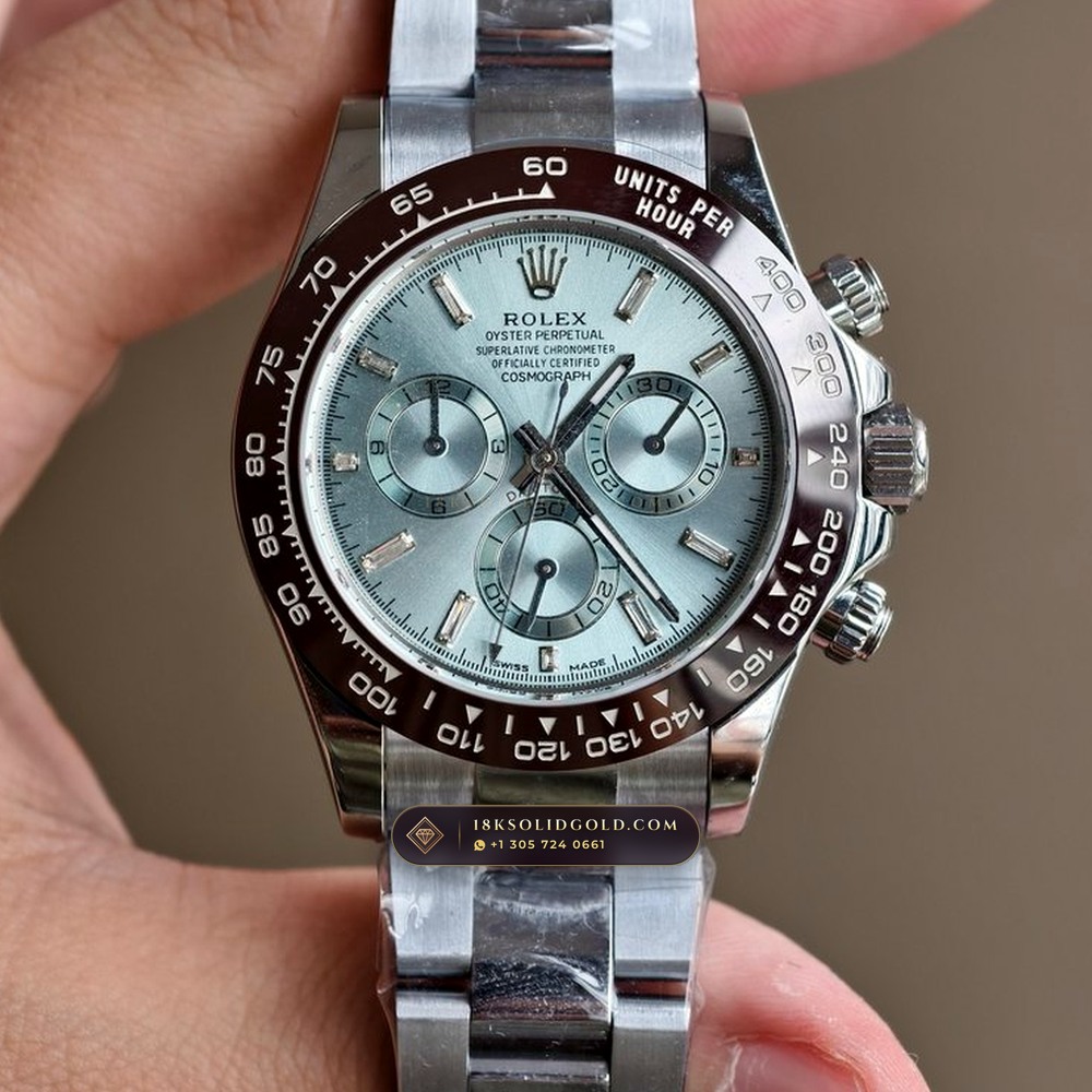 Rolex Cosmograph Daytona Platona Ice-Blue Baguette Diamond Dial 950 Platinum Reference 116506 — Hallmarked Edition