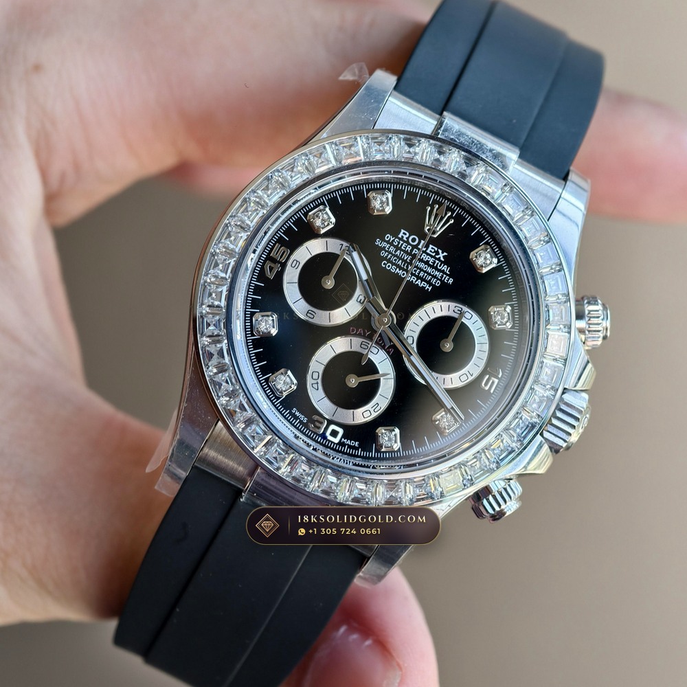 Rolex Cosmograph Daytona Diamond-Set Bezel 18K White Gold Reference 116519LN — Hallmarked Edition angle 3