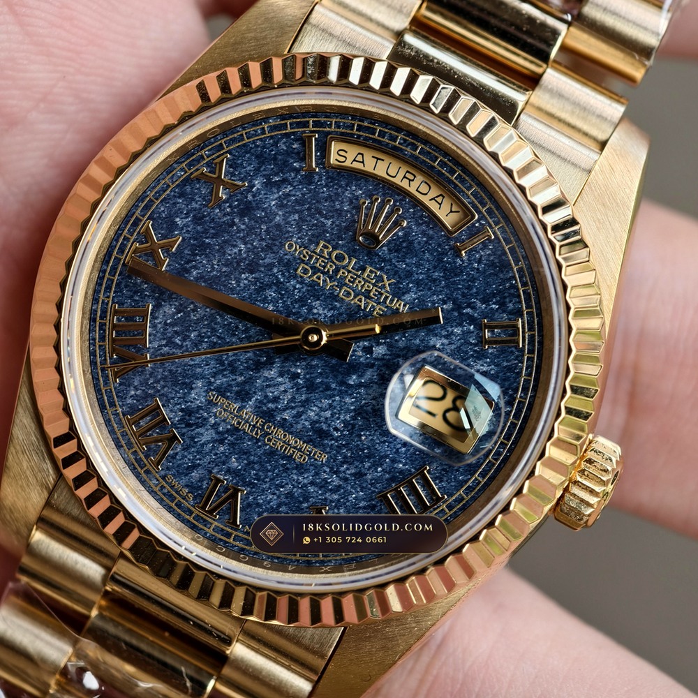 Rolex Day-Date 36 Natural Ferrite Stone Dial 18K Yellow Gold Reference 18238 — Hallmarked Edition — Studio Gallery Plate VII in 18K Yellow Gold Au750 (141.5g Verified Mass, Rolex Manufacture Cal. 3155)