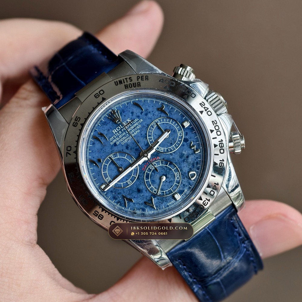 Rolex Cosmograph Daytona Blue Sodalite Stone Dial 18K White Gold Reference 116589SACI — Hallmarked Edition angle 2