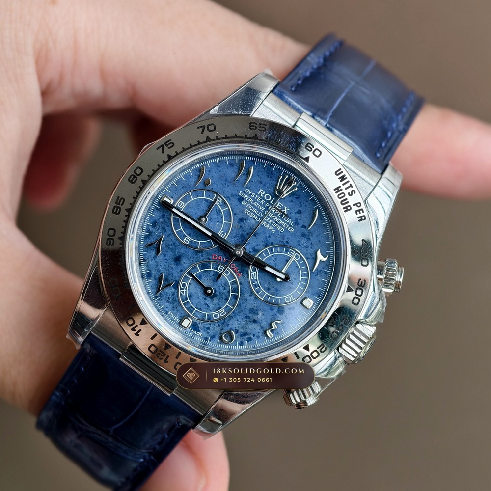Rolex Cosmograph Daytona Blue Sodalite Stone Dial 18K White Gold Reference 116589SACI — Hallmarked Edition angle 3