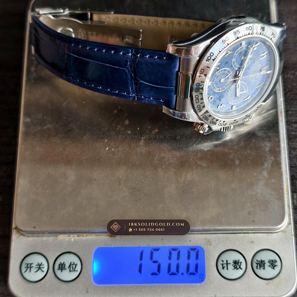 Rolex Cosmograph Daytona Blue Sodalite Stone Dial 18K White Gold Reference 116589SACI — Hallmarked Edition — Studio Gallery Plate IX in 18K White Gold Au750 (153.2g Verified Mass, Rolex Manufacture Cal. 4130 - 72h Power Reserve)