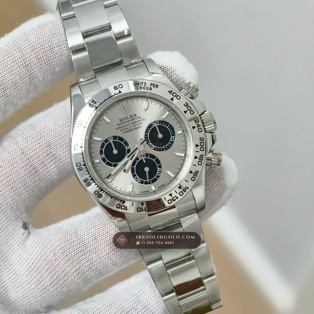 Rolex Cosmograph Daytona 18K White Gold Geneva Atelier Spec Reference 126509 — Hallmarked Edition angle 2