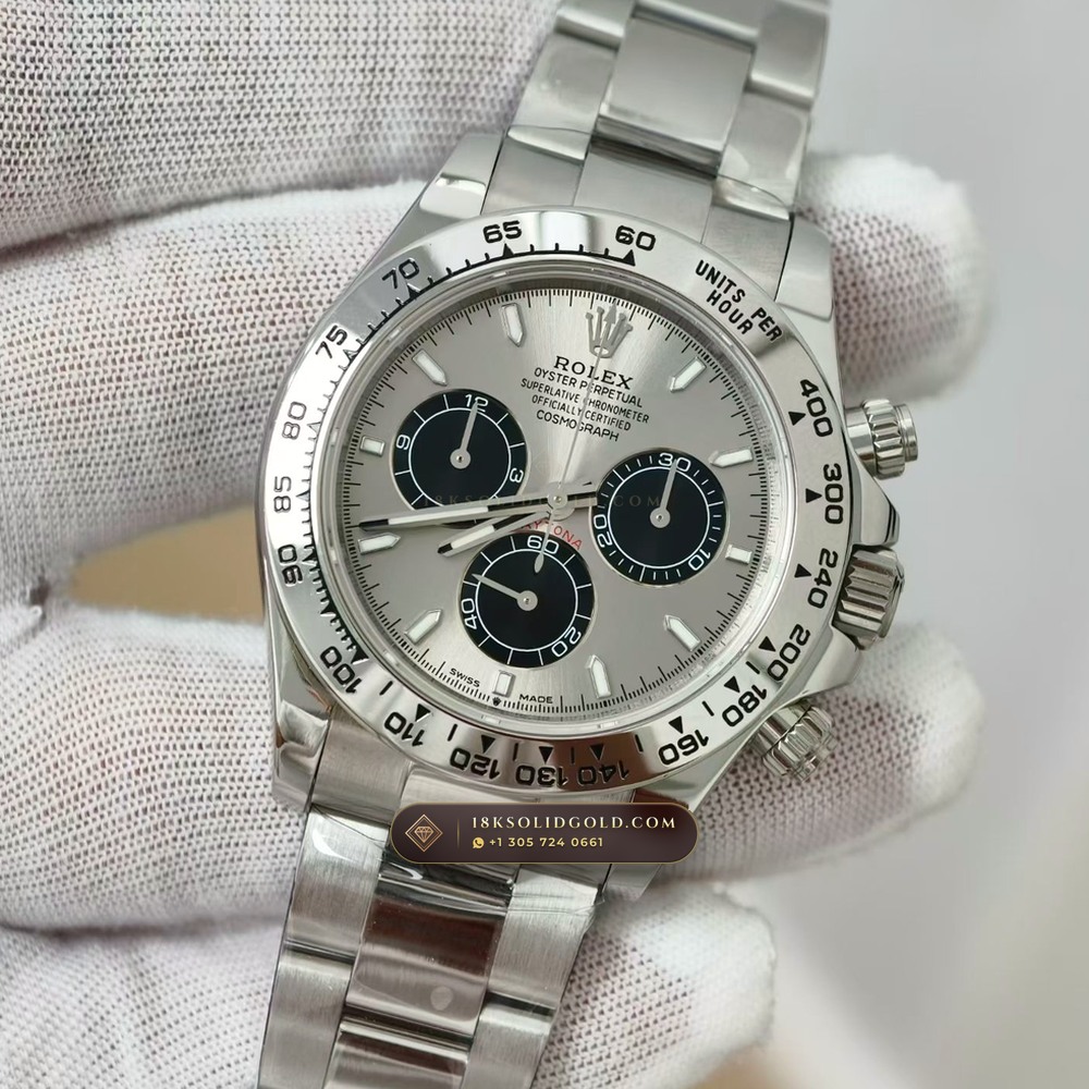 Rolex Cosmograph Daytona 18K White Gold Geneva Atelier Spec Reference 126509 — Hallmarked Edition angle 3