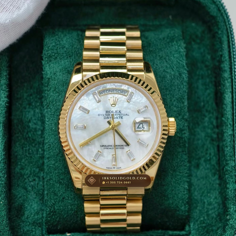 Rolex Day-Date 36 Iridescent Natural Mother-of-Pearl Dial 18K Yellow Gold Reference 128238 — Hallmarked Edition