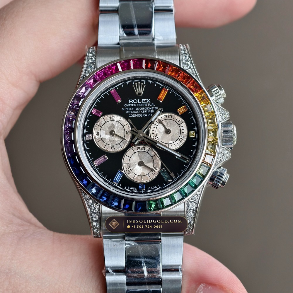 Rolex Cosmograph Daytona Rainbow Sapphire Bezel Diamond-Set Bezel 18K White Gold Reference 126599RBOW — Hallmarked Edition