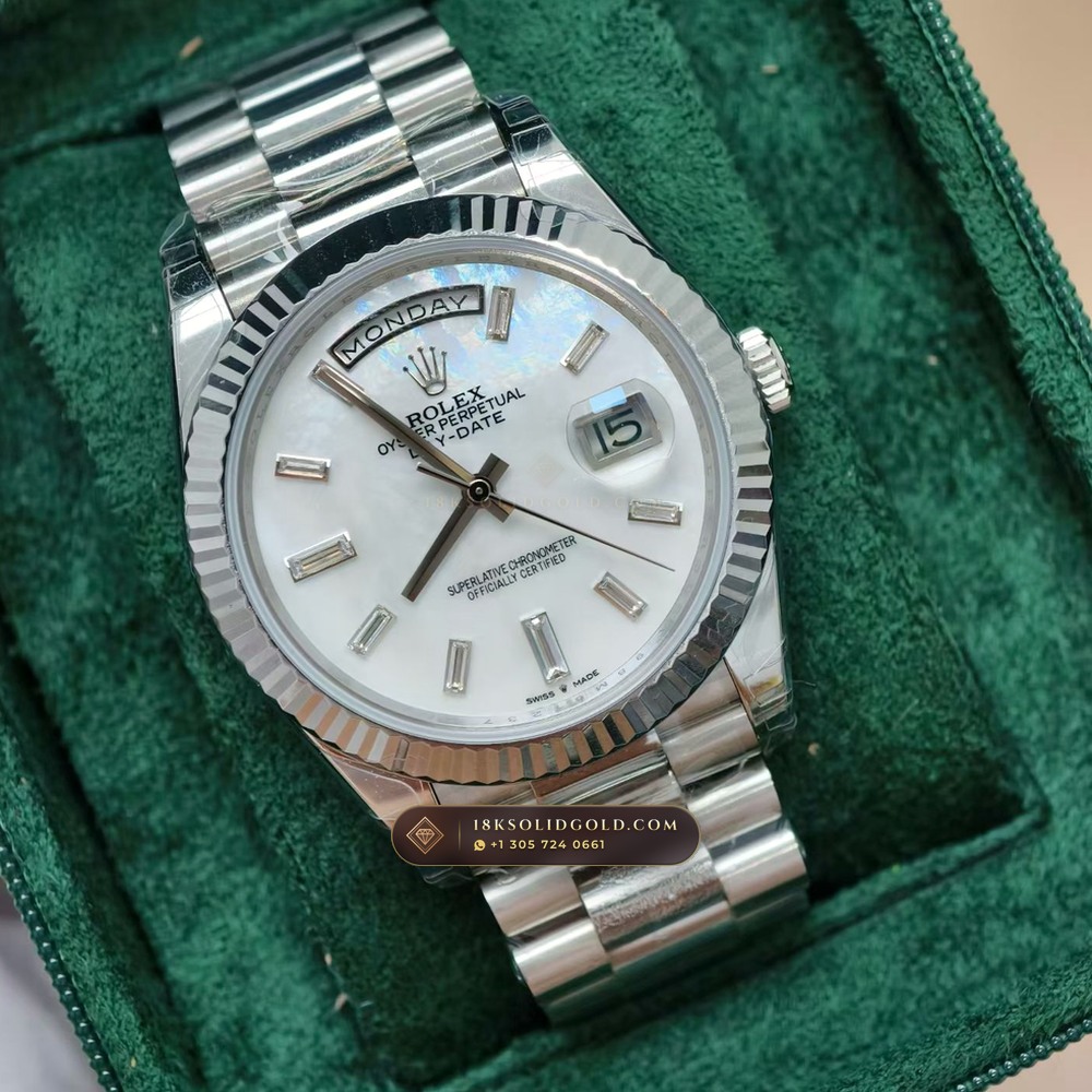 Rolex Day-Date 40 Iridescent Natural Mother-of-Pearl Dial 18K Everose Gold Reference 228235 — Hallmarked Edition angle 2