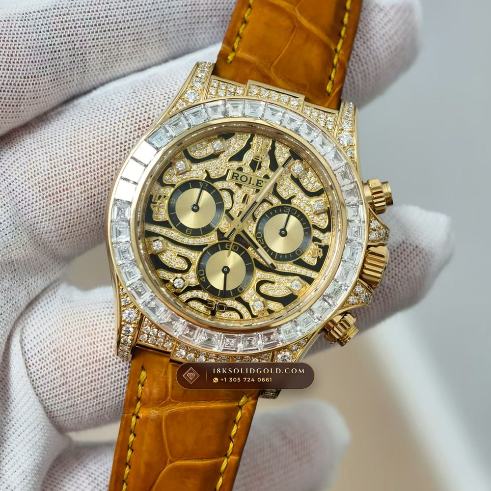 Rolex Cosmograph Daytona Baguette Diamond Edition 18K Yellow Gold Reference 116588TBR — Hallmarked Edition angle 3