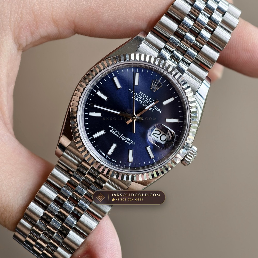 Rolex Datejust 36 Graduated Royal Blue Sunburst Dial Reference 126231 — Salon Edition angle 3