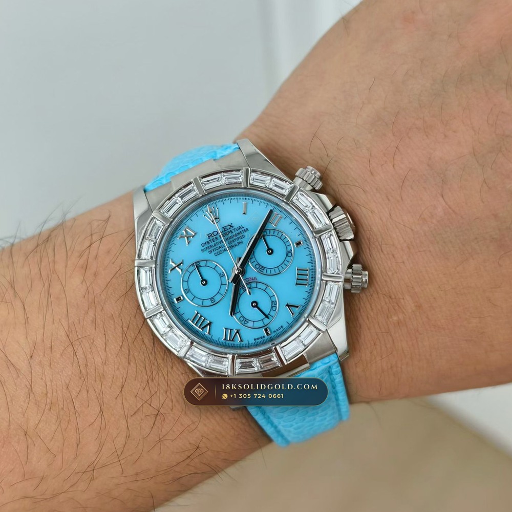 Rolex Cosmograph Daytona Natural Turquoise Dial 18K White Gold Reference 116589BR — Hallmarked Edition — Studio Gallery Plate VIII in 18K White Gold Au750 (160.7g Verified Mass, Rolex Manufacture Cal. 4130 - 72h Power Reserve)