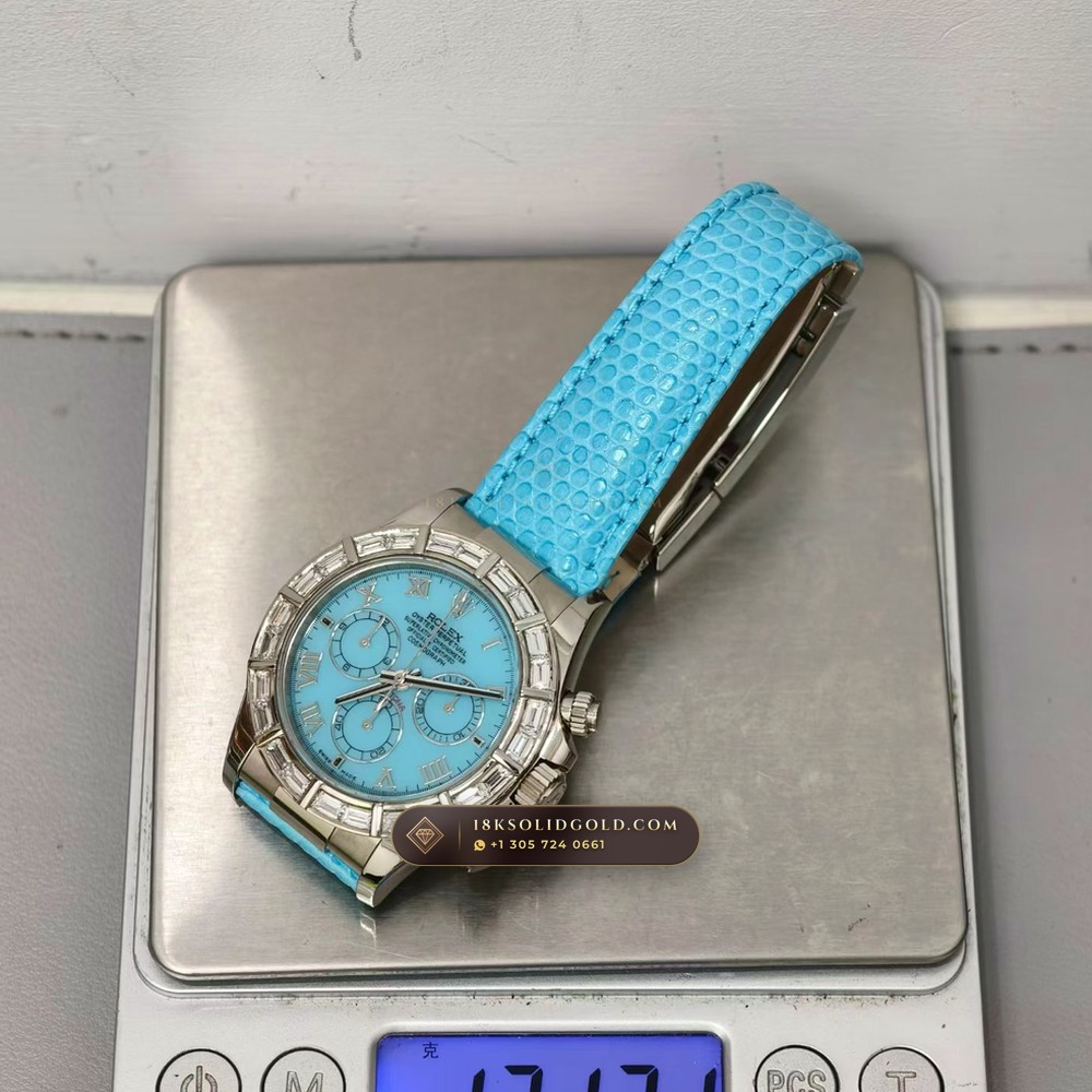 Rolex Cosmograph Daytona Natural Turquoise Dial 18K White Gold Reference 116589BR — Hallmarked Edition — Studio Gallery Plate IX in 18K White Gold Au750 (160.7g Verified Mass, Rolex Manufacture Cal. 4130 - 72h Power Reserve)
