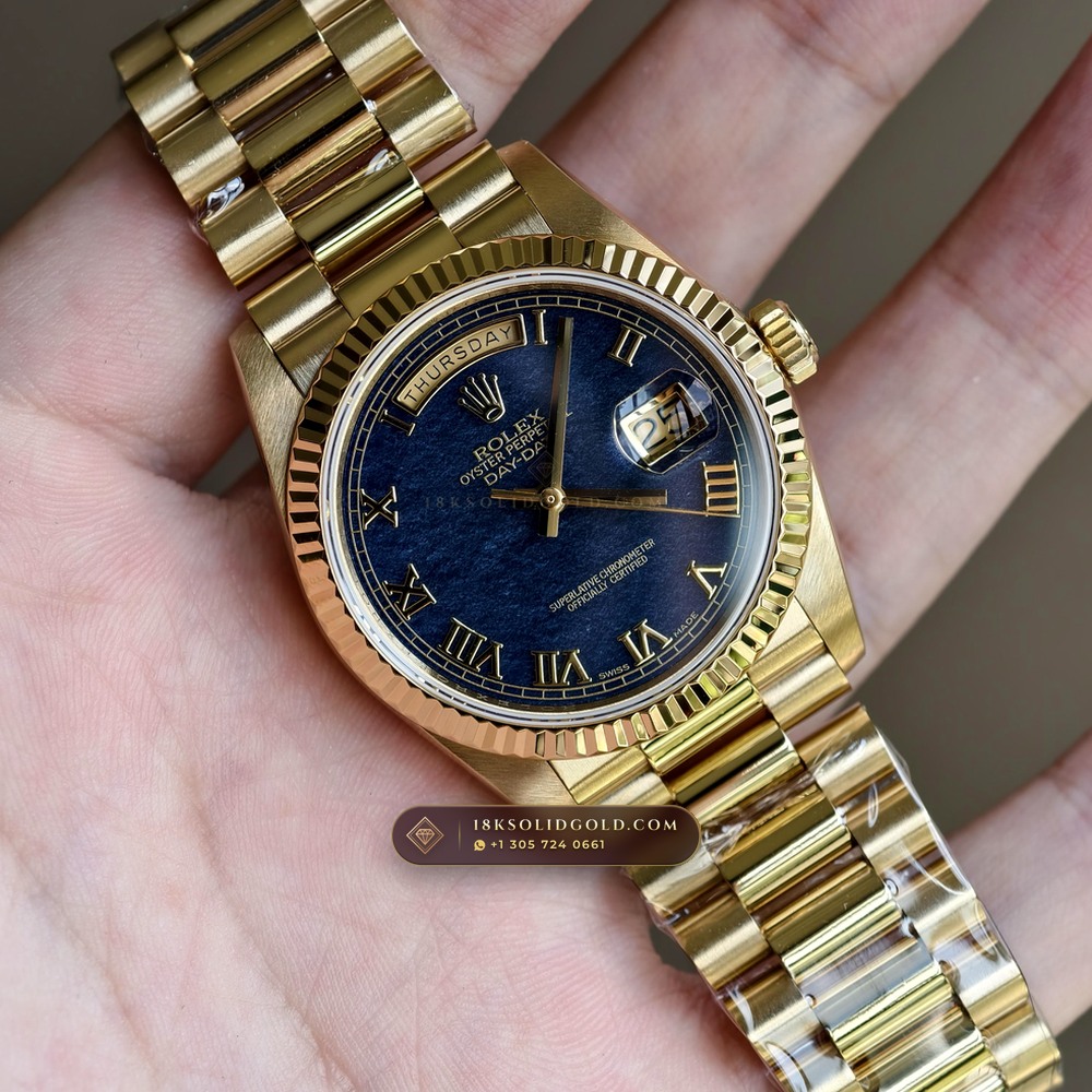 Rolex Day-Date 36 Natural Ferrite Stone Dial 18K Yellow Gold Deep Crystal Optics Reference 18238 — Hallmarked Edition angle 2