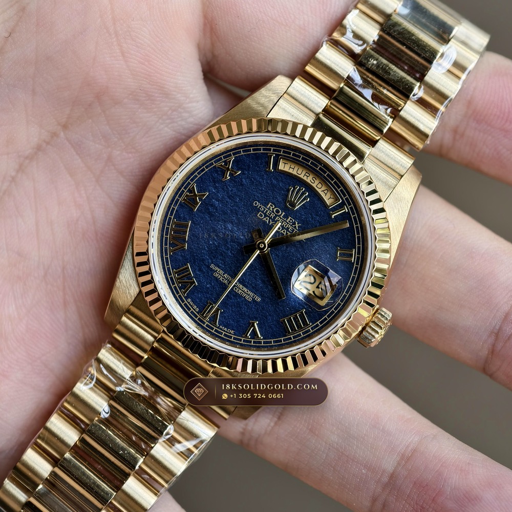 Rolex Day-Date 36 Natural Ferrite Stone Dial 18K Yellow Gold Deep Crystal Optics Reference 18238 — Hallmarked Edition angle 3