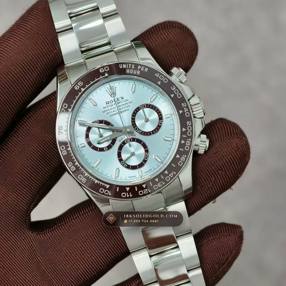 Rolex Cosmograph Daytona Platona Ice-Blue & Chestnut Cerachrom 950 Platinum Reference 126506 — Hallmarked Edition angle 2