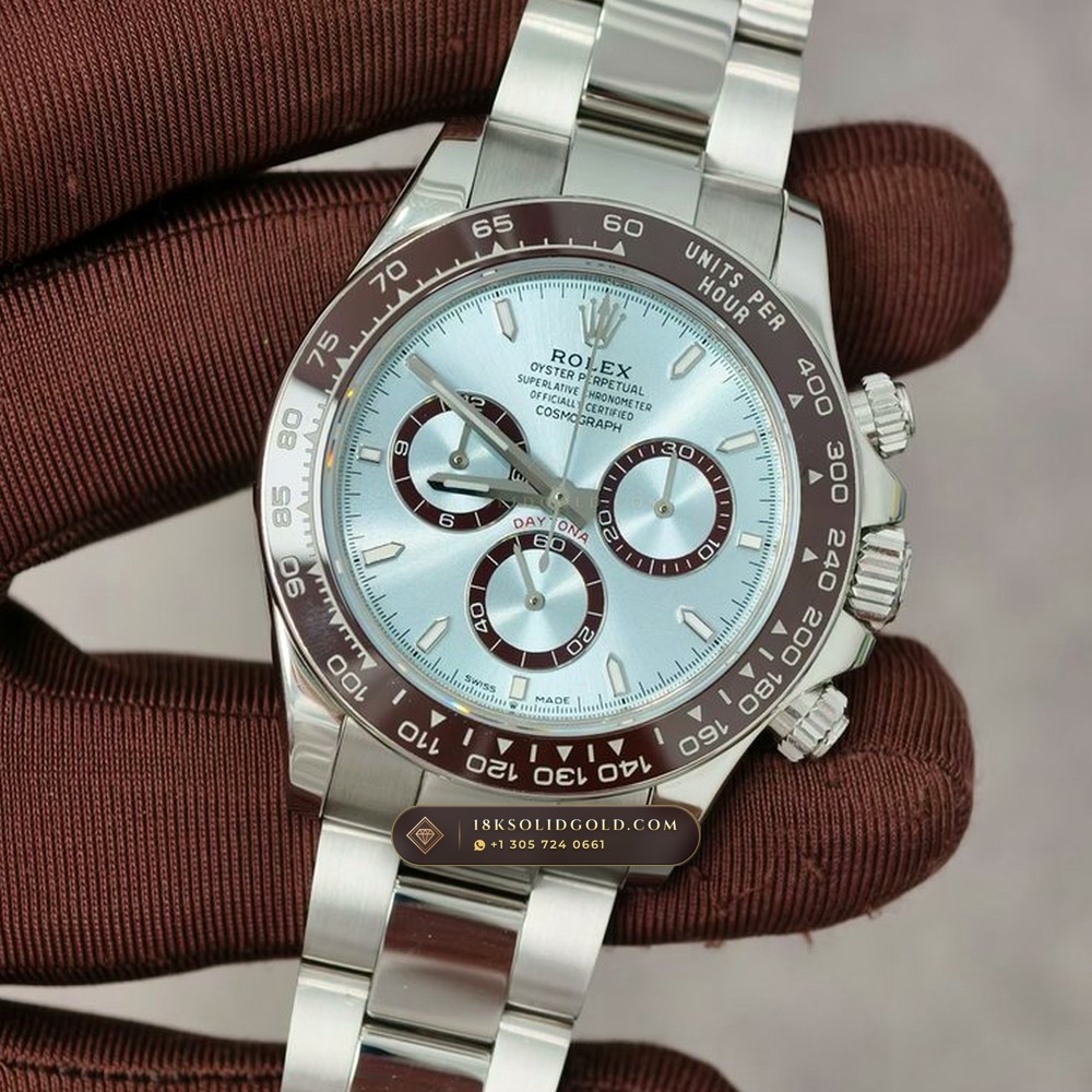 Rolex Cosmograph Daytona Platona Ice-Blue & Chestnut Cerachrom 950 Platinum Reference 126506 — Hallmarked Edition angle 3
