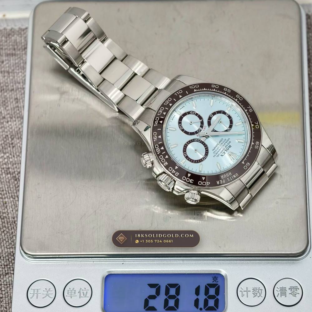 Rolex Cosmograph Daytona Platona Ice-Blue & Chestnut Cerachrom 950 Platinum Reference 126506 — Hallmarked Edition — Studio Gallery Plate VIII in 950 Platinum Pt950 (282.0g Verified Mass, Rolex Manufacture Cal. 4131 - 72h Power Reserve)
