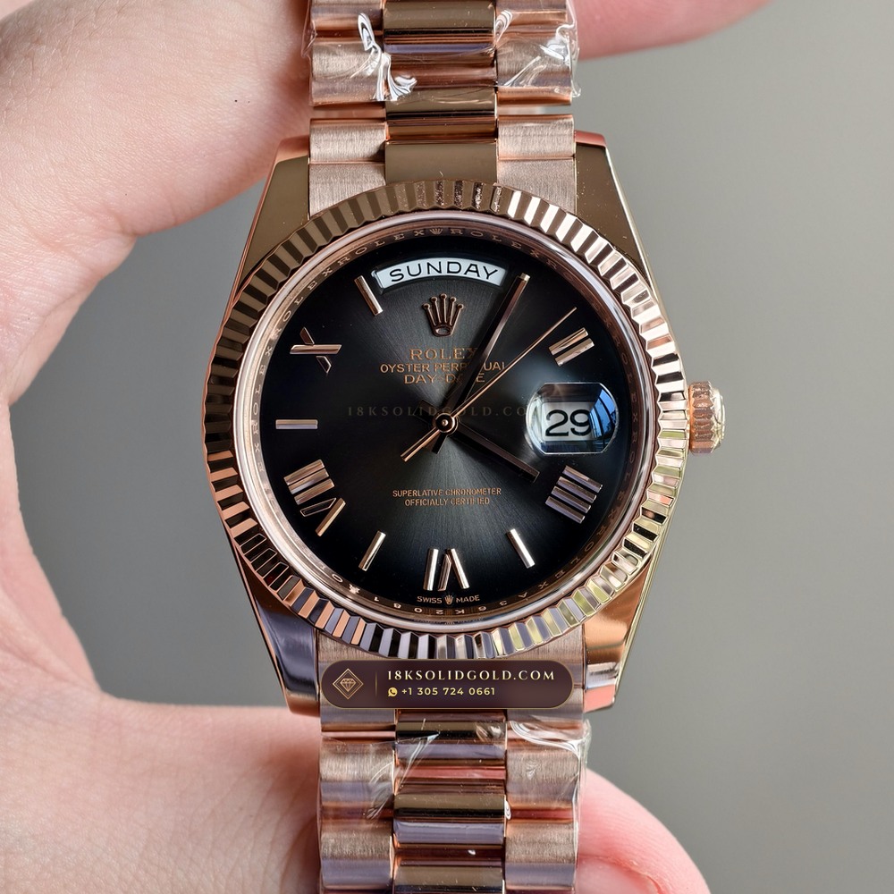 Rolex Day-Date 40 Graduated Slate-Grey Ombre Sunray Dial 18K Everose Gold Reference 228235 — Hallmarked Edition