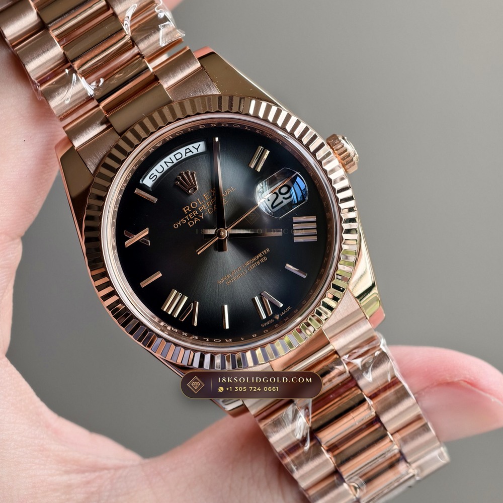 Rolex Day-Date 40 Graduated Slate-Grey Ombre Sunray Dial 18K Everose Gold Reference 228235 — Hallmarked Edition angle 2