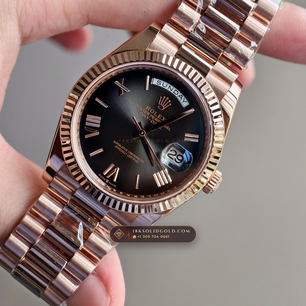 Rolex Day-Date 40 Graduated Slate-Grey Ombre Sunray Dial 18K Everose Gold Reference 228235 — Hallmarked Edition angle 3