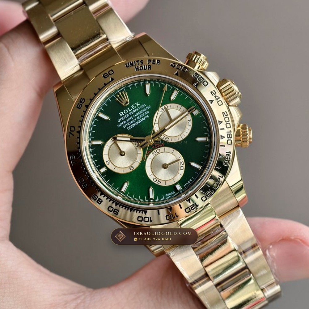 Rolex Cosmograph Daytona John Mayer II Emerald & Gold Dial 18K Yellow Gold Reference 126508 — Hallmarked Edition angle 2