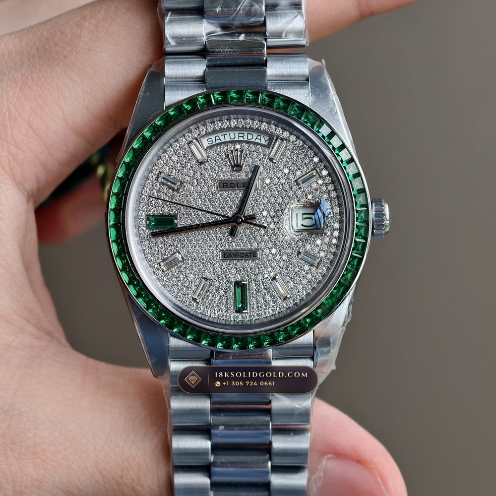 Rolex Day-Date 40 Baguette Emerald Bezel 950 Platinum Reference 228396TEM — Hallmarked Edition