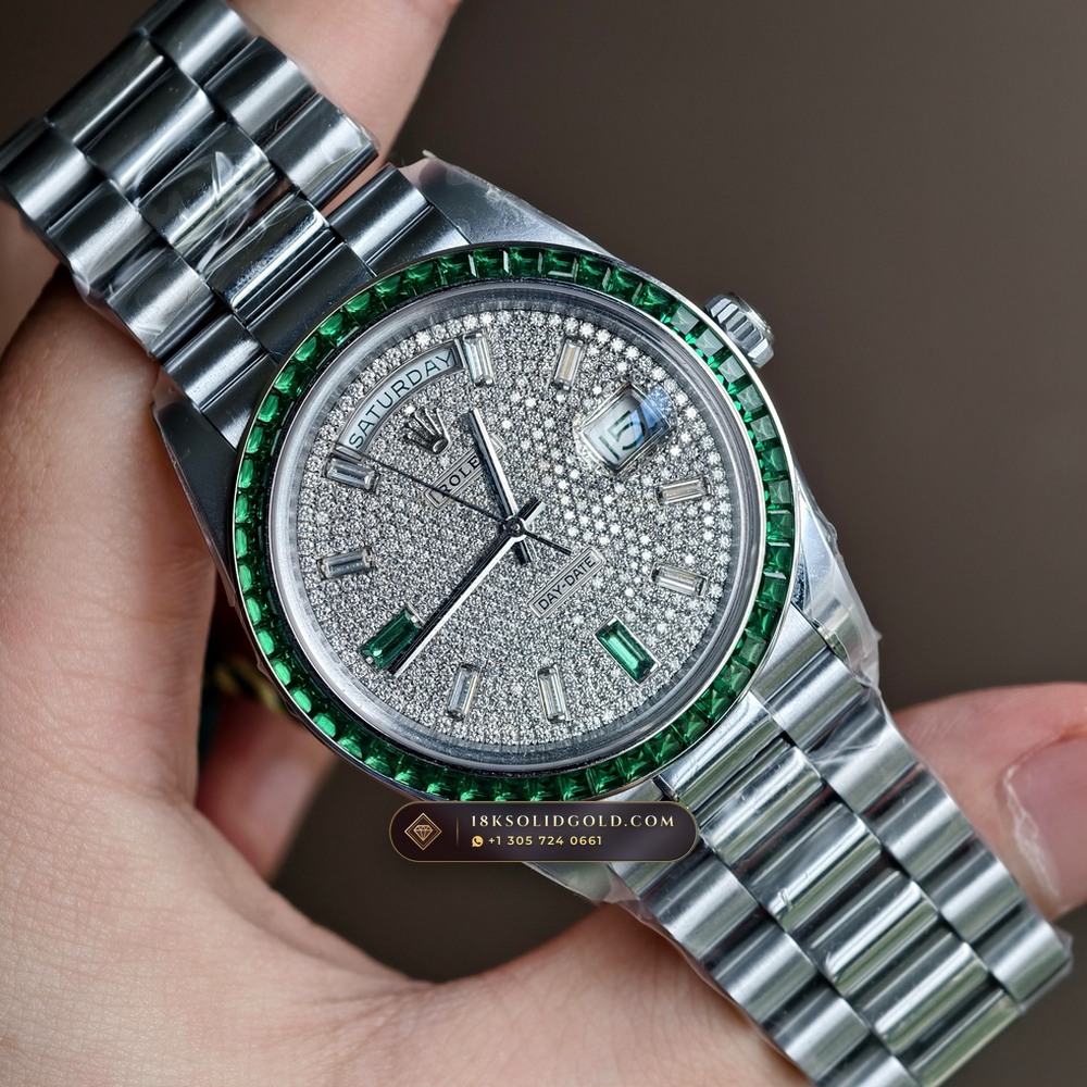Rolex Day-Date 40 Baguette Emerald Bezel 950 Platinum Reference 228396TEM — Hallmarked Edition angle 2