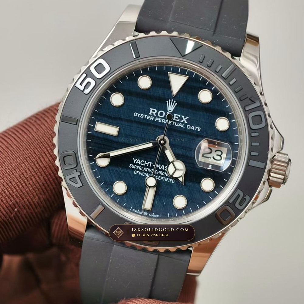 Rolex Yacht-Master 42 Natural Falcon Eye Stone Dial 18K White Gold Reference 226659 — Hallmarked Edition angle 3