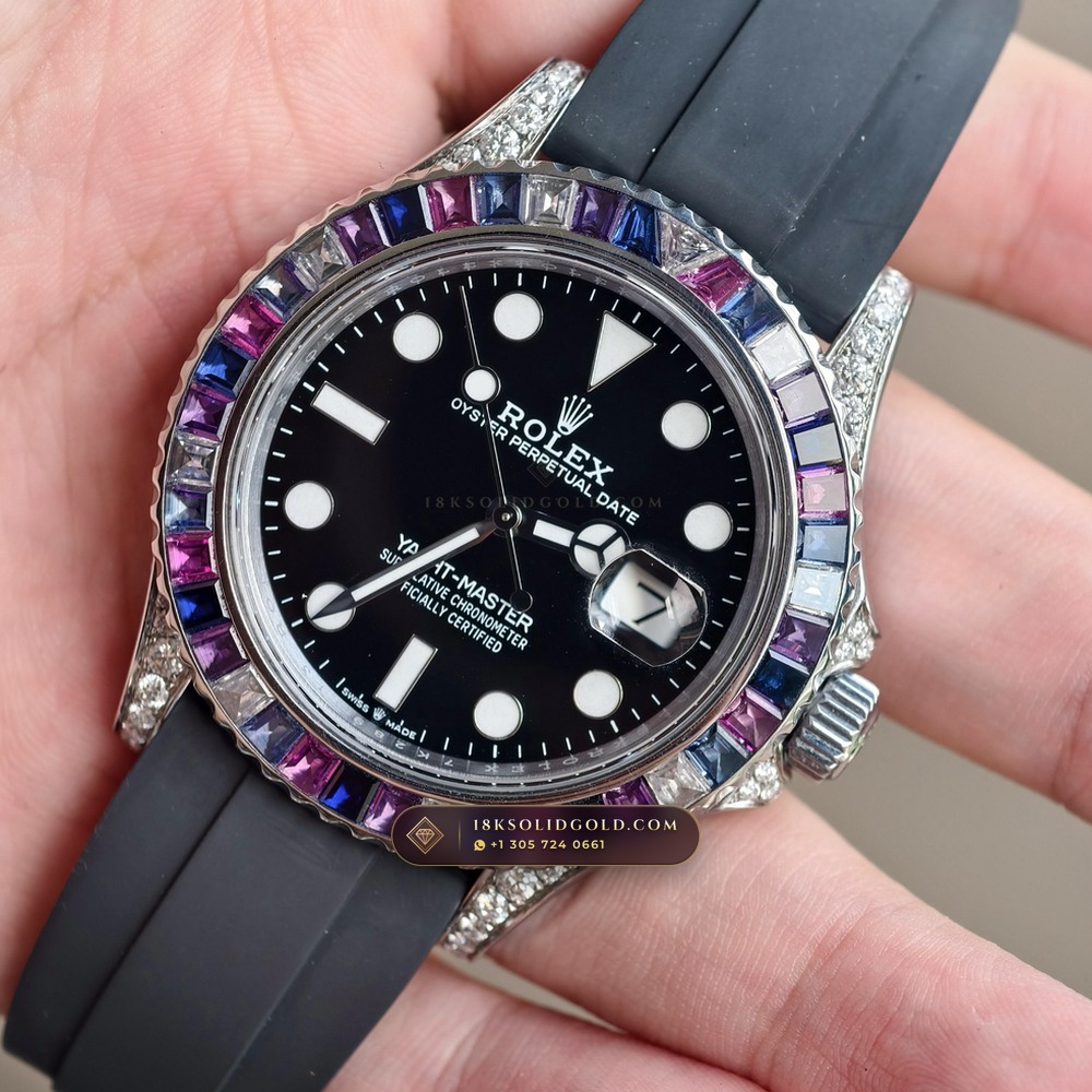 Rolex Yacht-Master 40 Cotton Candy Pink & Blue Sapphire Bezel 18K White Gold Reference 126679SABR — Hallmarked Edition angle 3