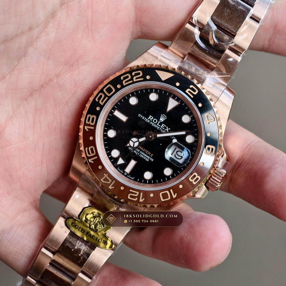 Rolex GMT-Master II 18K Everose Gold Reference 126715CHNR — Hallmarked Edition angle 3