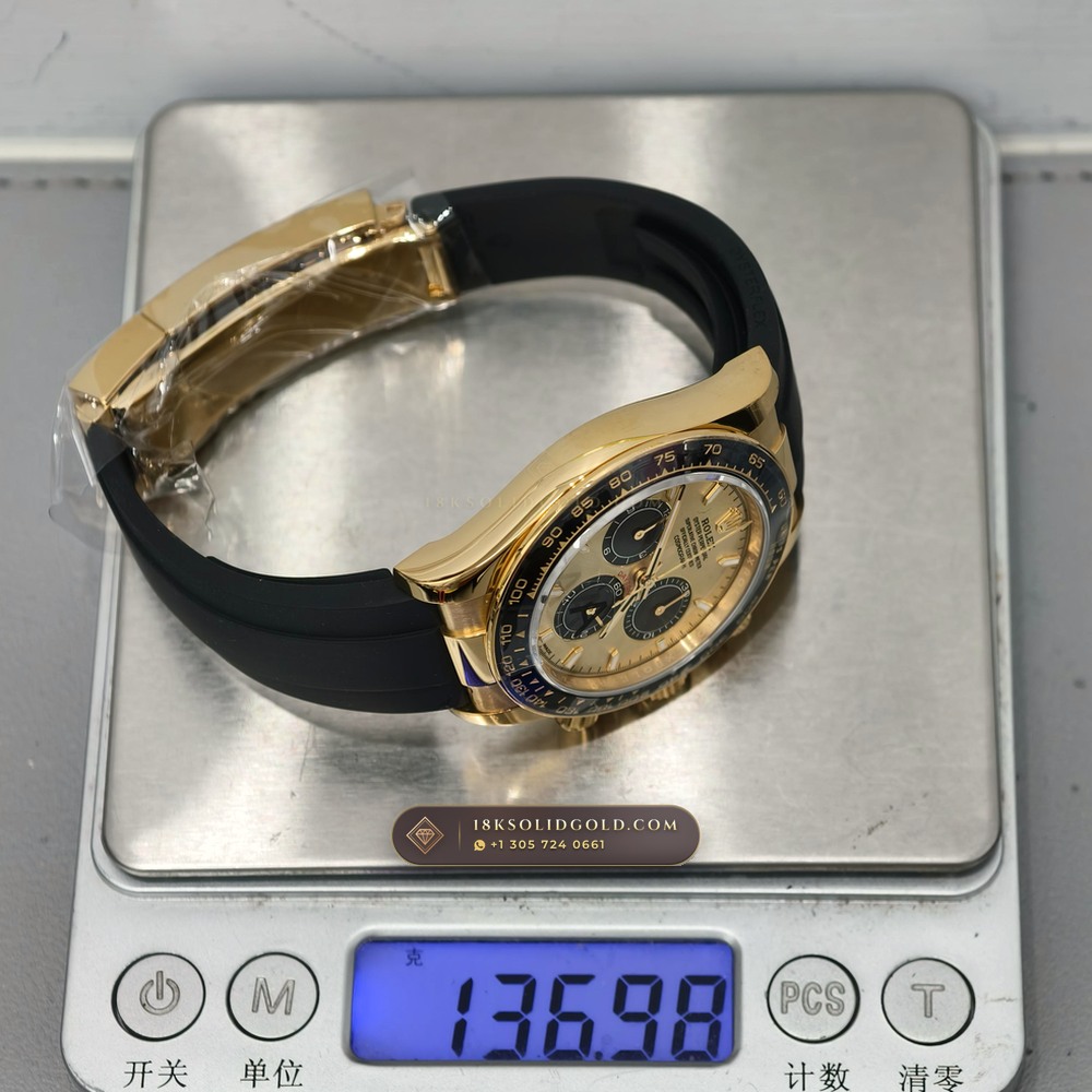 Rolex Cosmograph Daytona 18K Yellow Gold Chronometer Regulated Spec Reference 126518LN — Hallmarked Edition — Studio Gallery Plate VII in 18K Yellow Gold Au750 (160.9g Verified Mass, Rolex Manufacture Cal. 4131 - 72h Power Reserve)