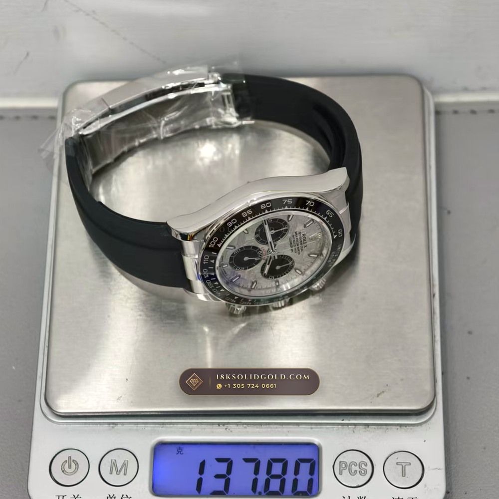 Rolex Cosmograph Daytona Gibeon Meteorite Dial 18K White Gold Geneva Atelier Spec Reference 126519LN — Hallmarked Edition — Studio Gallery Plate VIII in 18K White Gold Au750 (160.7g Verified Mass, Rolex Manufacture Cal. 4131 - 72h Power Reserve)