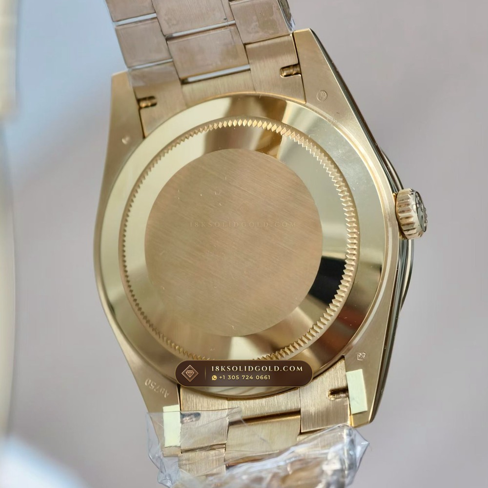 Rolex Day-Date 40 Iridescent Natural Mother-of-Pearl Dial Diamond-Set Bezel 18K Yellow Gold Reference 228348RBR — Hallmarked Edition — Studio Gallery Plate VII in 18K Yellow Gold Au750 (210.3g Verified Mass, Rolex Manufacture Cal. 3255 - 70h Power Reserve)
