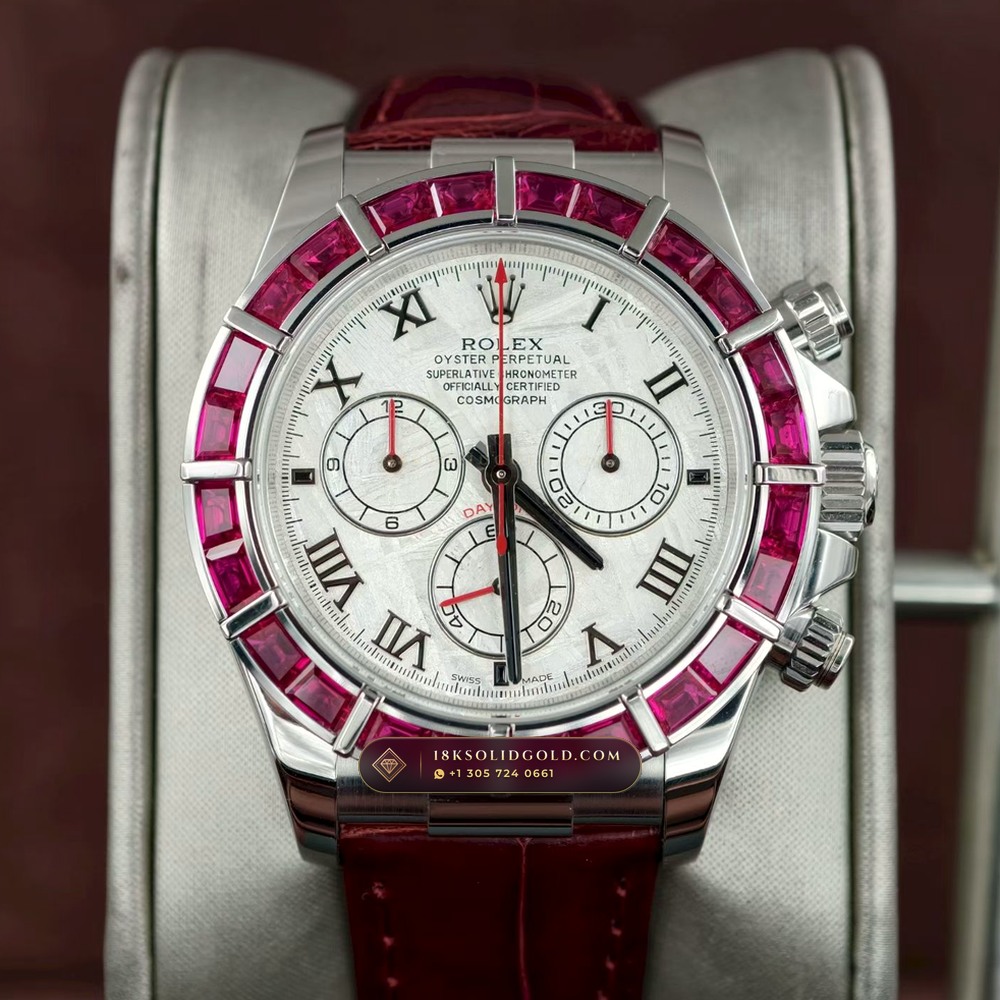 Rolex Cosmograph Daytona Off-Catalogue Baguette Ruby Bezel & Meteorite Dial 18K White Gold Reference 116589SALV — Hallmarked Edition
