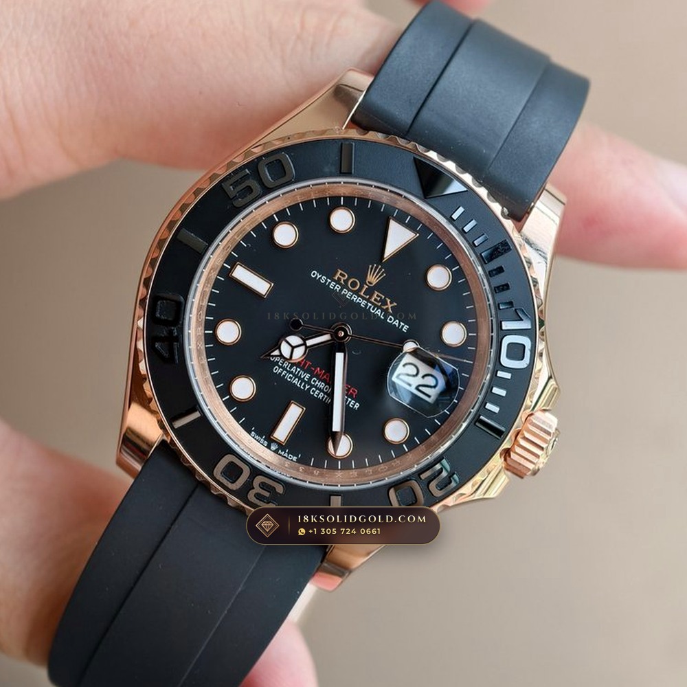 Rolex Yacht-Master 40 Matte Black Cerachrom & Oysterflex 18K Everose Gold Reference 126655 — Hallmarked Edition detail