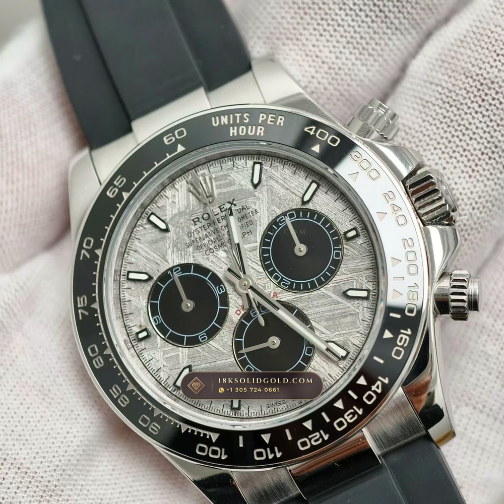 Rolex Cosmograph Daytona Gibeon Meteorite Dial 18K White Gold Free-Sprung Calibre Reference 126519 — Hallmarked Edition angle 2