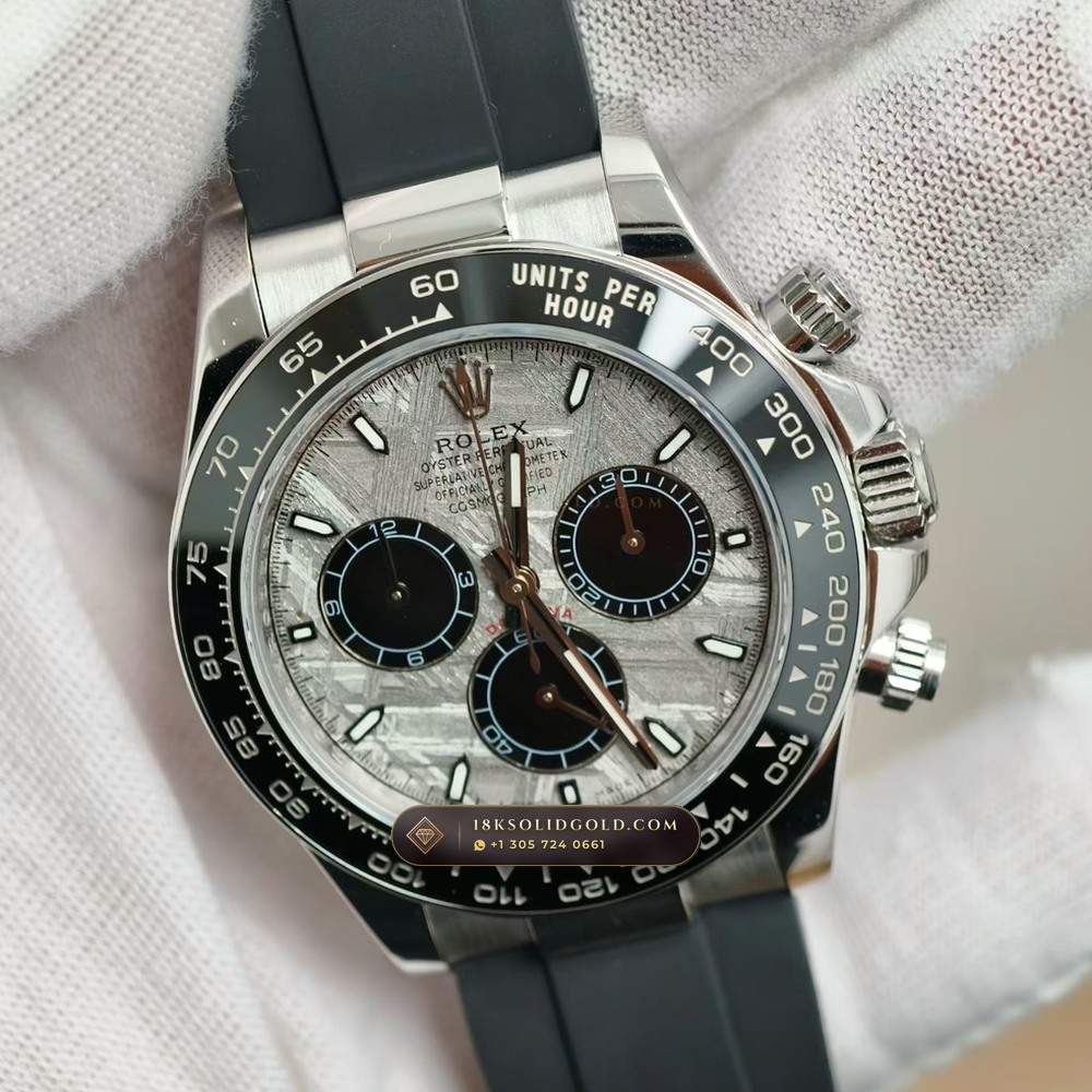 Rolex Cosmograph Daytona Gibeon Meteorite Dial 18K White Gold Free-Sprung Calibre Reference 126519 — Hallmarked Edition angle 3