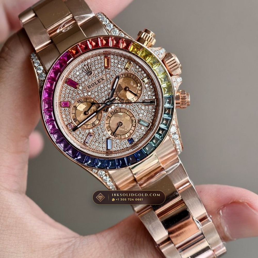 Rolex Cosmograph Daytona Rainbow Full Diamond Pave Dial 18K Everose Gold Reference 116595RBOW — Hallmarked Edition angle 2