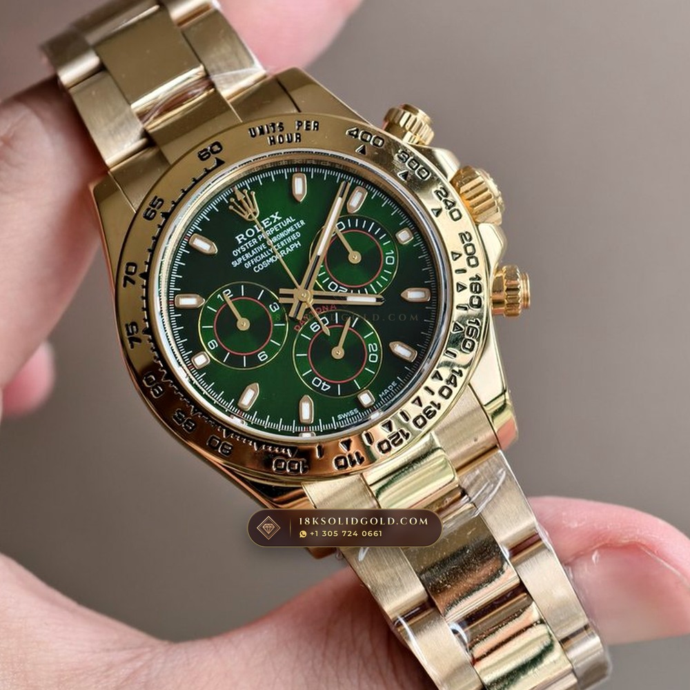 Rolex Cosmograph Daytona John Mayer Emerald Green Dial 18K Yellow Gold Reference 116508 — Hallmarked Edition angle 2
