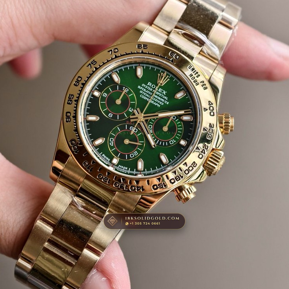 Rolex Cosmograph Daytona John Mayer Emerald Green Dial 18K Yellow Gold Reference 116508 — Hallmarked Edition angle 3