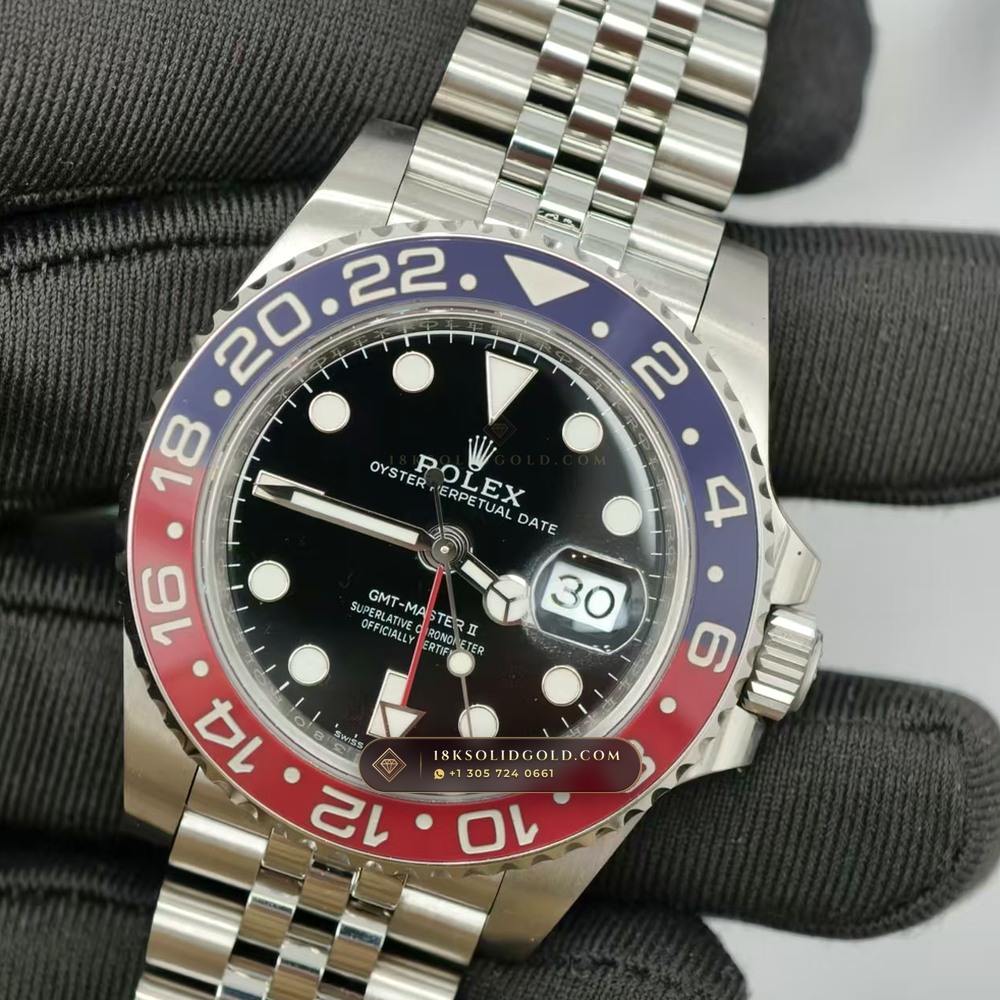 Rolex GMT-Master II Pepsi Red & Blue Cerachrom Reference 126710BLRO — Salon Edition angle 3