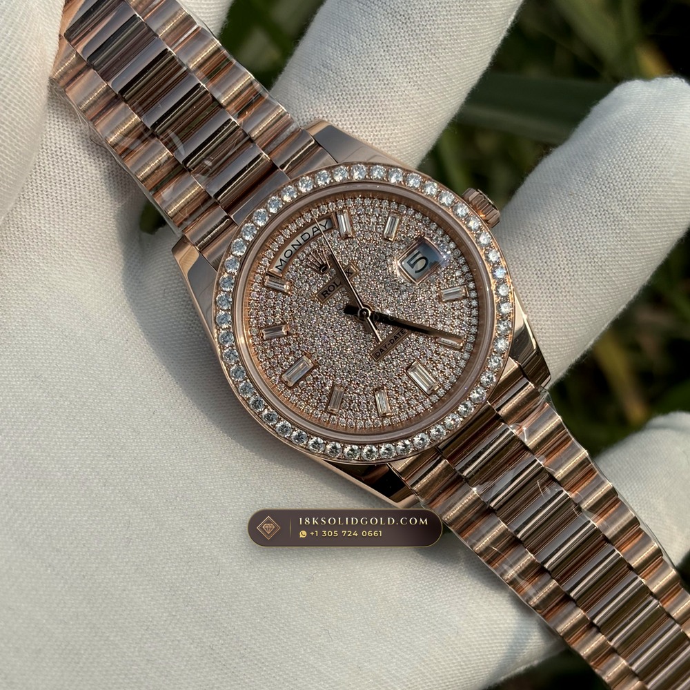 Rolex Day-Date 40 Diamond-Set Bezel 18K Everose Gold Reference 228345RBR — Hallmarked Edition angle 3