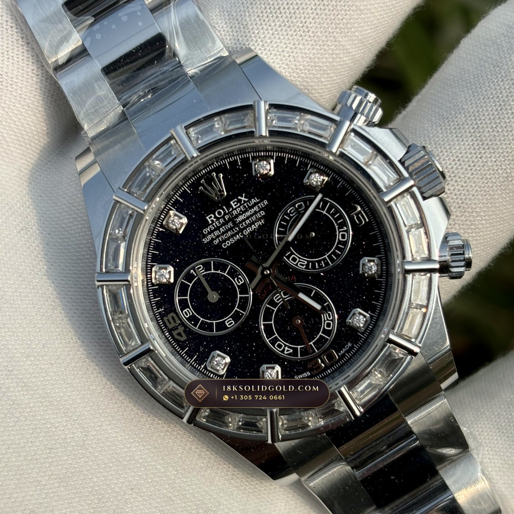 Rolex Cosmograph Daytona Aventurine Starry Dial Diamond-Set Bezel 18K White Gold Reference 126589RBR — Hallmarked Edition angle 3