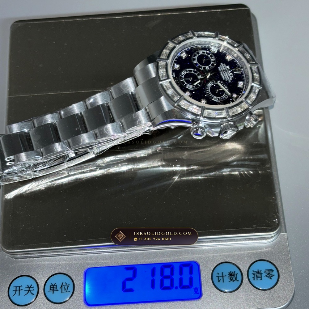 Rolex Cosmograph Daytona Aventurine Starry Dial Diamond-Set Bezel 18K White Gold Reference 126589RBR — Hallmarked Edition — Studio Gallery Plate VII in 18K White Gold Au750 (216.7g Verified Mass, Rolex Manufacture Cal. 4131 - 72h Power Reserve)