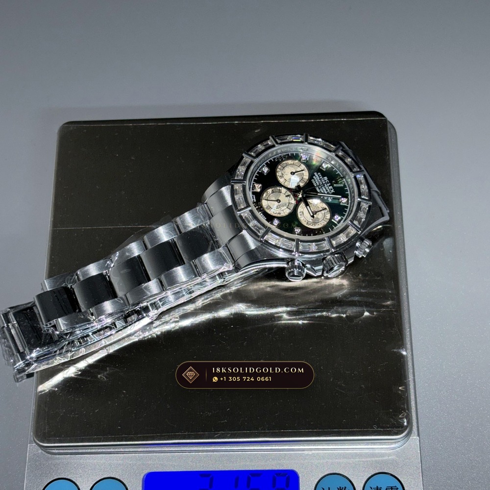 Rolex Cosmograph Daytona Iridescent Natural Mother-of-Pearl Dial Diamond-Set Bezel 18K White Gold Reference 126589RBR — Hallmarked Edition — Studio Gallery Plate VII in 18K White Gold Au750 (216.3g Verified Mass, Rolex Manufacture Cal. 4131 - 72h Power Reserve)