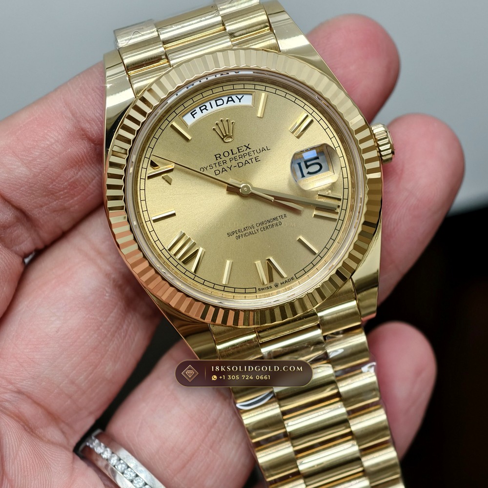 Rolex Day-Date 40 18K Yellow Gold Geneva Atelier Spec Reference 228238 — Hallmarked Edition angle 3