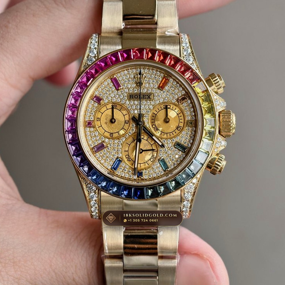 Rolex Cosmograph Daytona Rainbow 36 Graduated Sapphires & Pave Dial 18K Yellow Gold Reference 126598RBOW — Hallmarked Edition