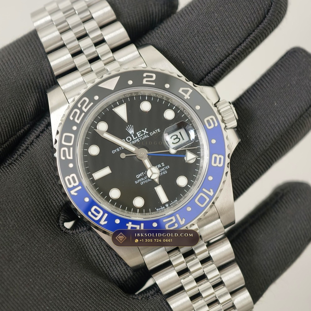 Rolex GMT-Master II Batgirl Blue & Black Jubilee Reference 126710BLNR — Salon Edition angle 2