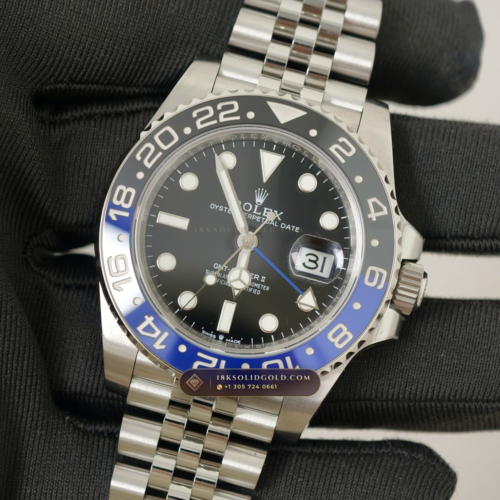 Rolex GMT-Master II Batgirl Blue & Black Jubilee Reference 126710BLNR — Salon Edition angle 3