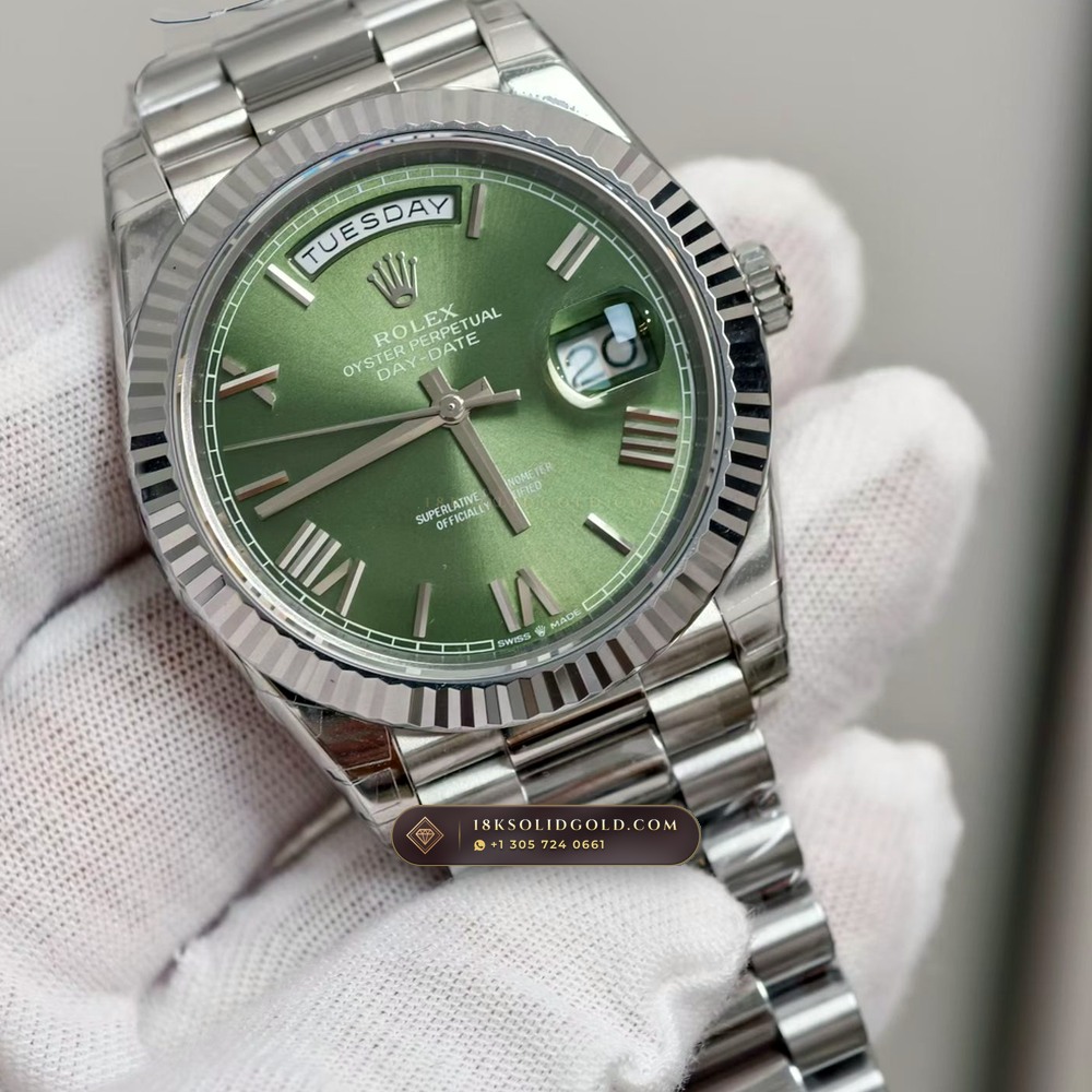 Rolex Day-Date 40 18K White Gold Geneva Atelier Spec Reference 228239 — Hallmarked Edition angle 2