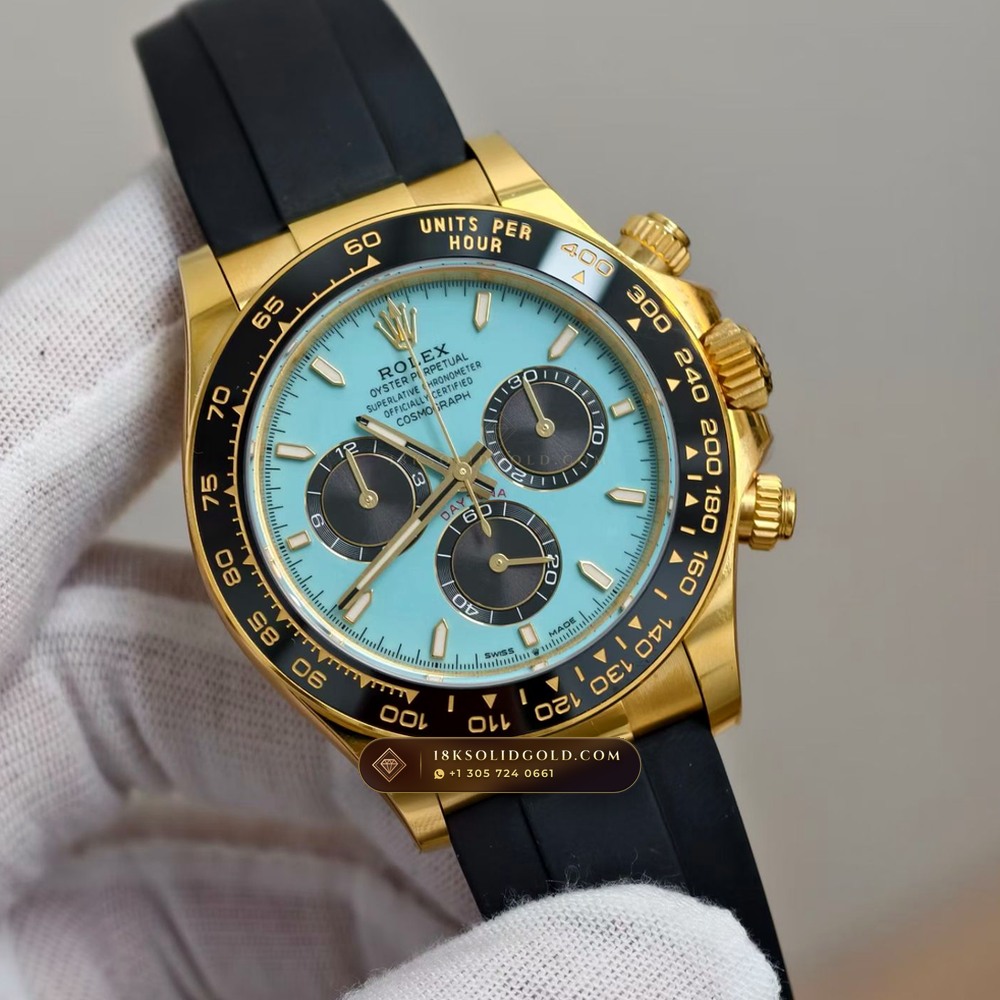 Rolex Cosmograph Daytona Tiffany Blue Dial 18K Yellow Gold Reference 126518LN — Hallmarked Edition angle 2